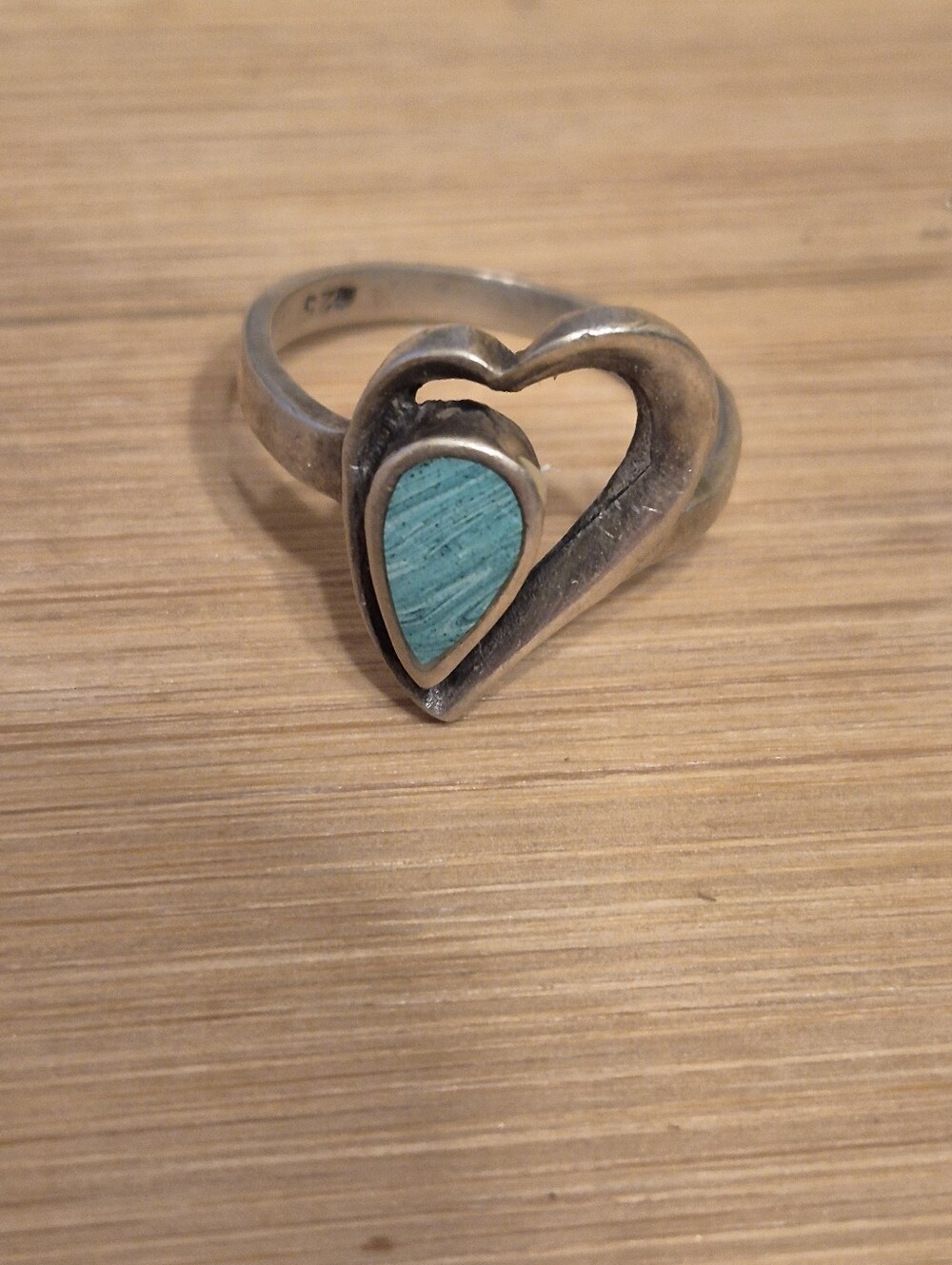 Heart Teardrop Malachite Inlay Sterling Silver Ring